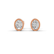 Oval Cut Real Moissanite Bezel Set Solitaire Stud Earrings Screw Back 14K Gold Plated